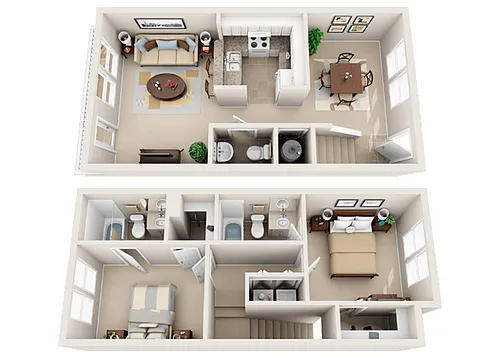 Floor plan 2 Bed 2.5 Bathroom - B1