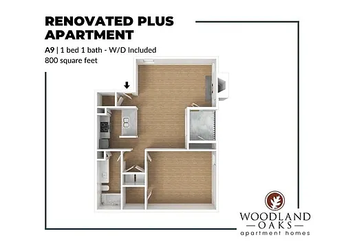 Floor plan 1 Bedroom 1 Bathroom (A9)