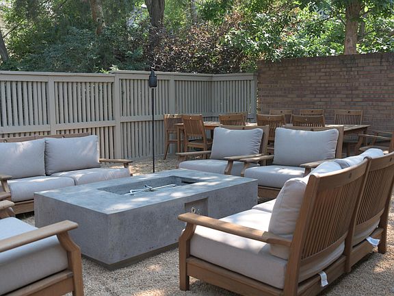 Patio with gas fire pit and in line gas grill.