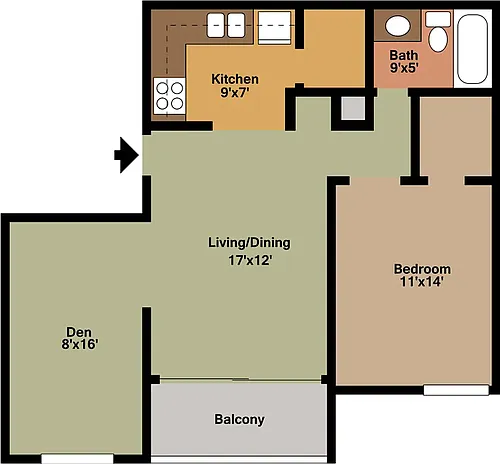 Floor plan 1 Bedroom with Den