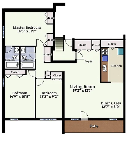 Floor plan 3 Bedroom 2 Bath