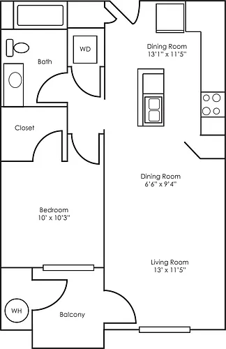 Floor plan 1x1 - 661 sqft - A3