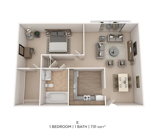 Floor plan One Bedroom - 731 sqft