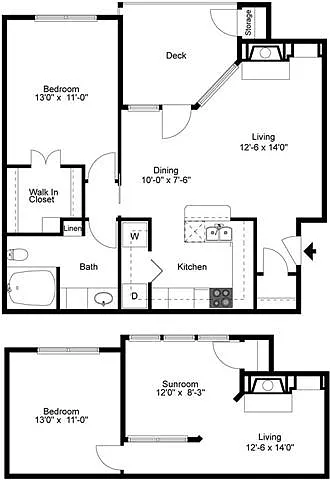 Floor plan Andore Sun 1 Bedroom 1 Bath Sunroom