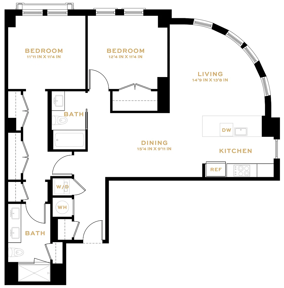 Floor plan 2 Bedroom - 2 Bath | B03B