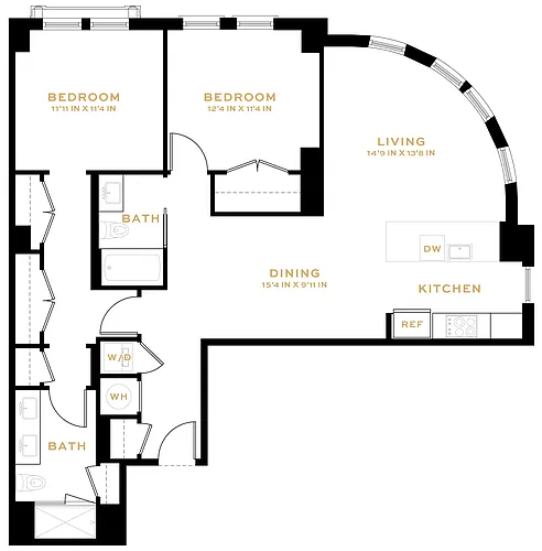 Floor plan 2 Bedroom - 2 Bath | B03B