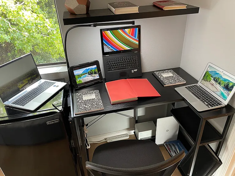 Ample desktop area for studies and computer resources