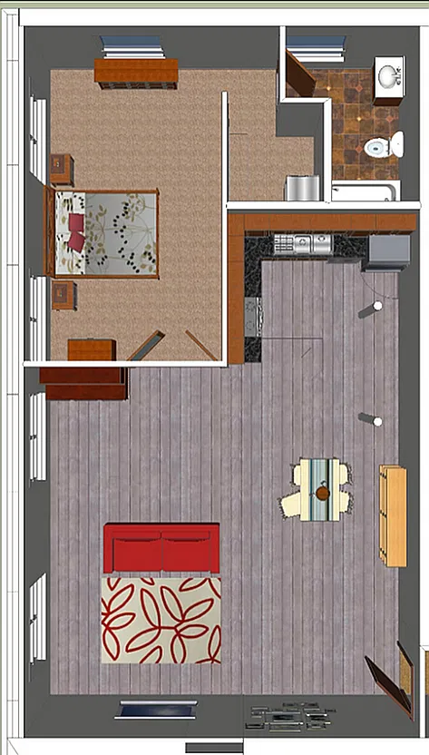 Floor plan The Craemer: 1 Bed / 1 Bath Corner Unit