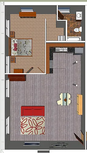 Floor plan The Craemer: 1 Bed / 1 Bath Corner Unit