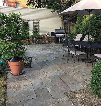 Bluestone patio in backyard, with grill & private outdoor di