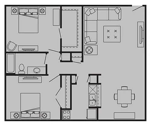 Floor plan 2 Bed, 1 Bath