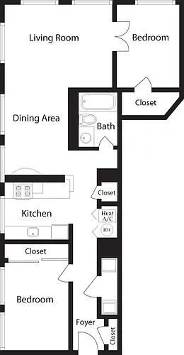 Floor plan K-BC Two Bedroom, One Bathroom