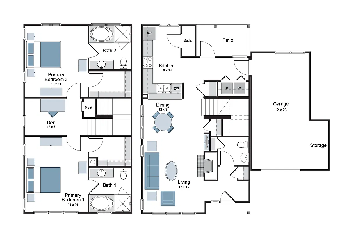 Floor plan 2BR 2.5BA (1527 SF)