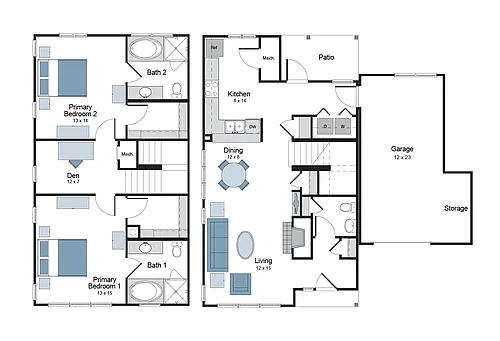 Floor plan 2BR 2.5BA (1527 SF)