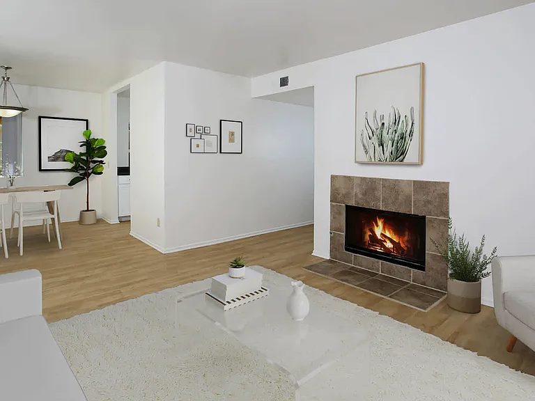 Living Room with Wood-burning Fireplace