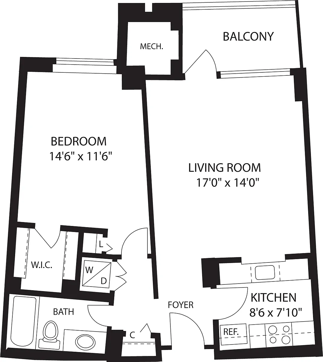 Floor plan 1 Bedroom B