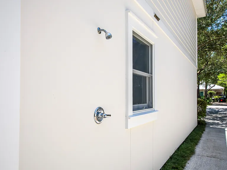 Outdoor shower for when you return from the beach.