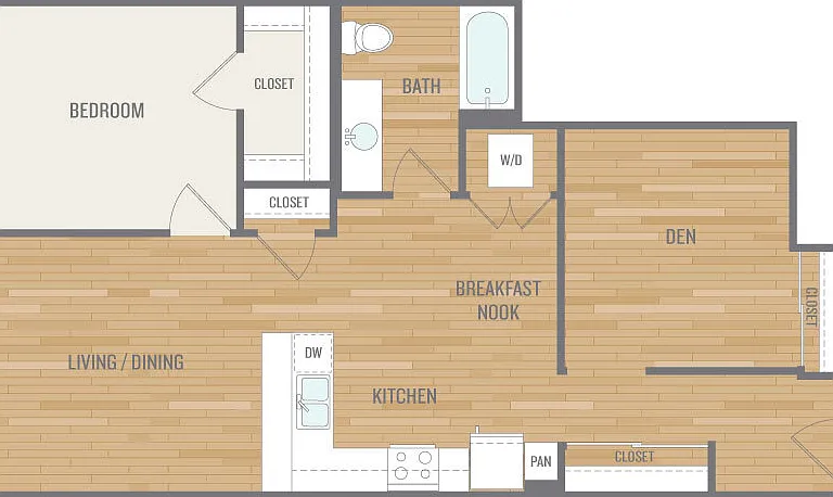 1Bed+DenD floor plan Forge West Seattle