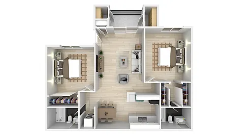 Floor plan 2Bed 2Bath 961sf
