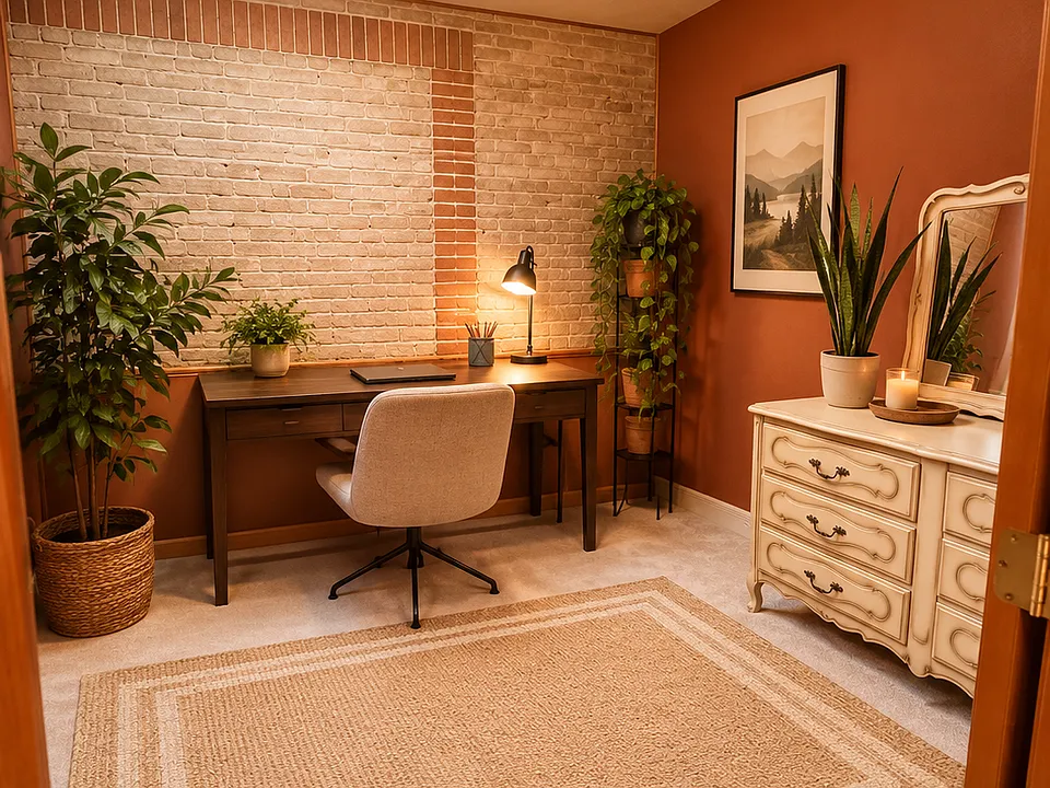 Office space with exposed brick and skylight. Could be converted into small second bedroom.
