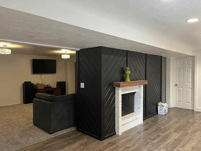 downstairs fireplace and living room