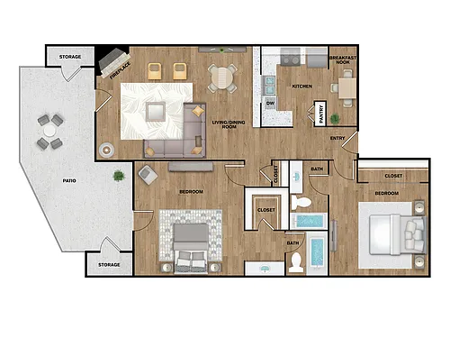 Floor plan 2 Bed, 2 Bath A