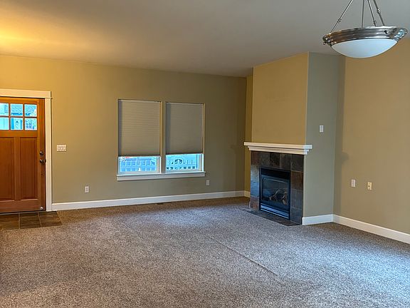 Fireplace and front door (living room)