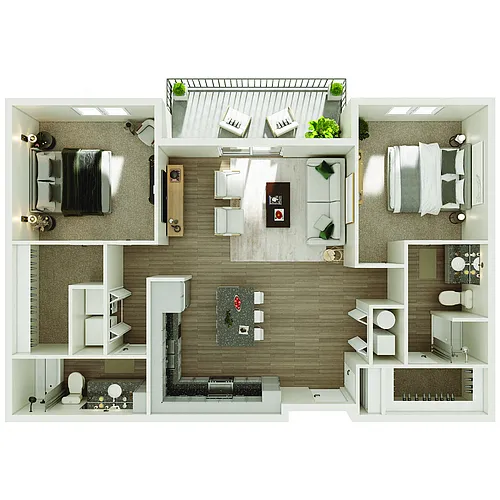 Floor plan 2 Bedroom, 2 Bathroom - 1349 SF