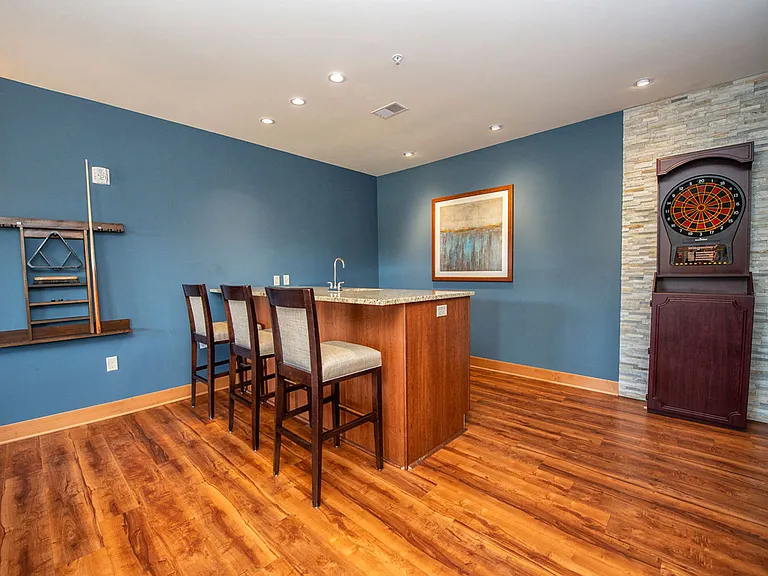 Billiards Room with Darts, Fireplace, TV, and Bar