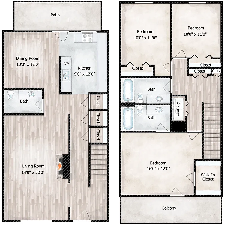 Floor plan 3 Bed 2.5 Bath Townhome