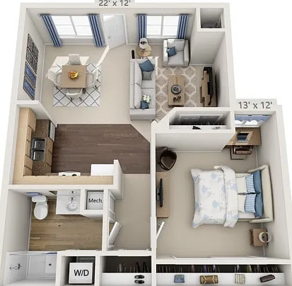 Floor plans are artist's rendering. All dimensions are approximate. Actual product and specifications may vary in dimension or detail. Not all features are available in every apartment. Prices and availability are subject to change. Floor plans are artist