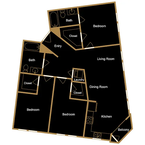Floor plan Three Bedroom - G1