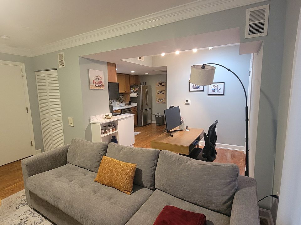 Entrance, living room, and kitchen