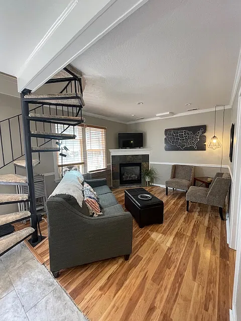 Living area with fireplace