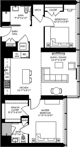 Floor plan 2 Bed/2 Bath-b01