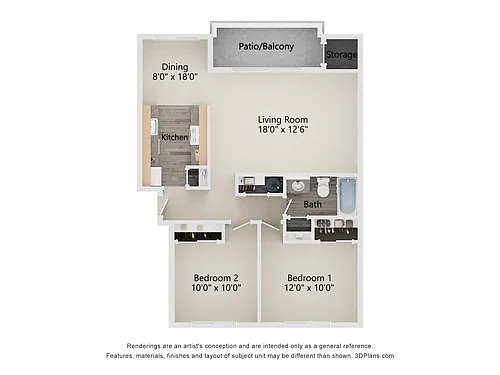 Floor plan Two Bedroom & One Bath