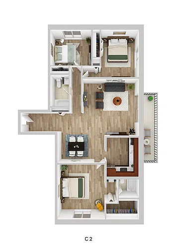 Floor plan 3 Bedroom / 2 Bath (C2)