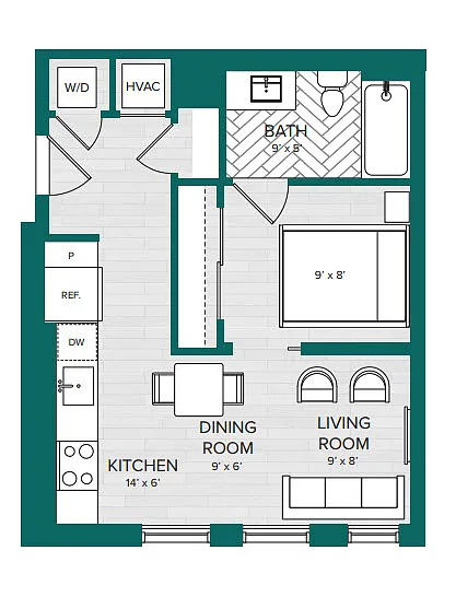 Floor plan 1 Bed 1 Bath Junior-B5