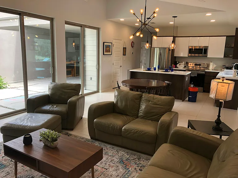 Enclosed garage yet open for entertaining.