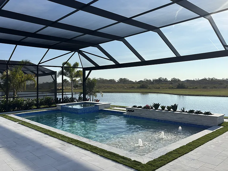 Private backyard! Brand new pool and spa overlooking the water and preserve.