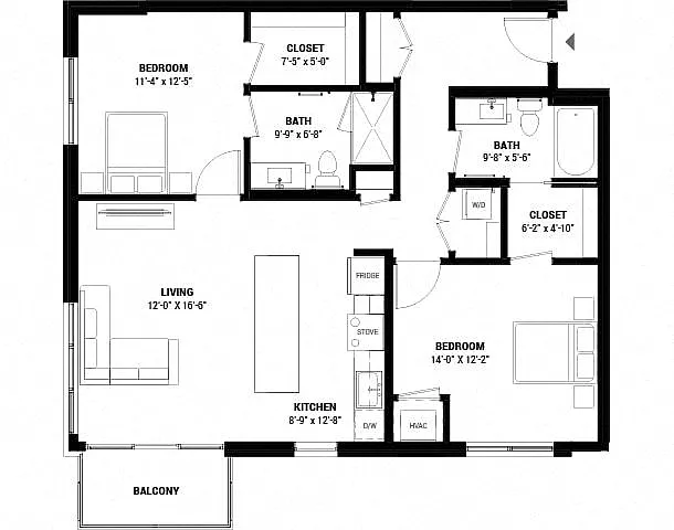 Floor plan Two Bedroom 2-B