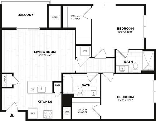 Floor plan 2 Bed/2 Bath-D1