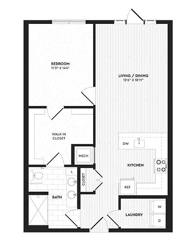 Floor plan A2 | 1 Bed | 1 Bath
