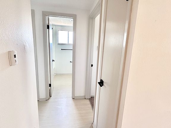 Bright and inviting hallway with modern doors in a contemporary apartment, featuring sleek finishes and light wood flooring.