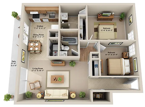Floor plan 2 BDRM 2 BATH DOWN