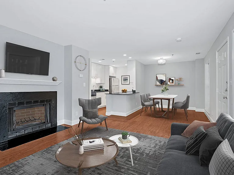 Spacious living room with optional fireplace