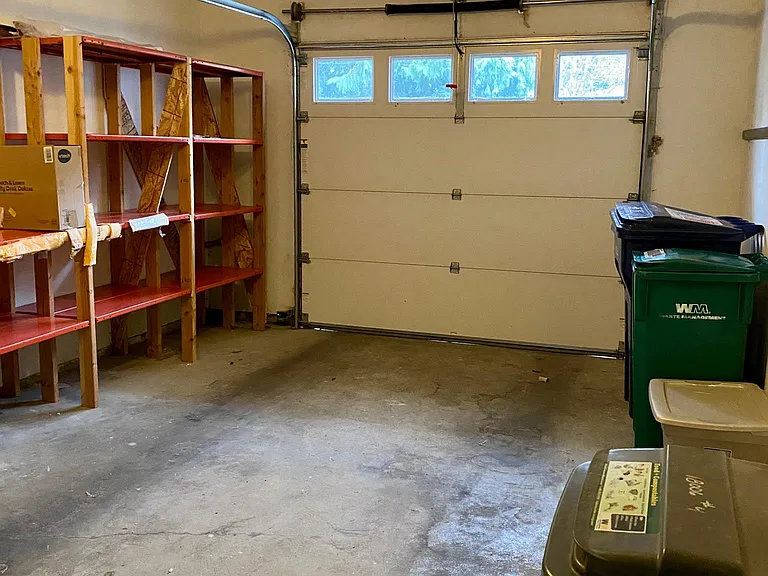 Garage with built in shelves