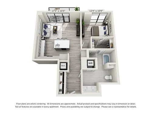 Floor plan One Bedroom One Bath (869 SF)