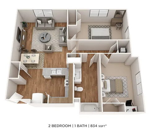 Floor plan Two Bedroom- 834 sqft