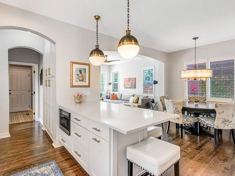 Furnishings are Restoration Hardware, Ethan Allen, All Modern, Arhaus, and custom lighting